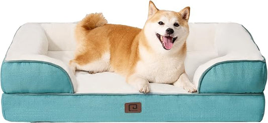 EHEYCIGA Orthopedic Dog Beds for Large Dogs, Waterproof Memory Foam Large Dog Bed with Sides, Non-Slip Bottom and Egg-Crate Foam Pet Couch Bed with Washable Removable Cover, Turquoise Blue