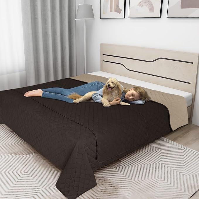 Easy-Going 100% Waterproof Dog Bed Cover Reversible Leak Proof Couch Cover Washable Sofa Cover Furniture Protector Blanket for Pets Kids Children Dog Cat (102x90 Inch, Chocolate/Beige)
