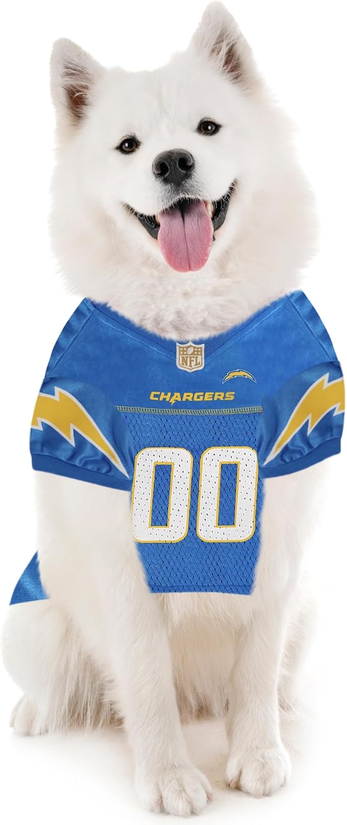 Pets First NFL Los Angeles Chargers Dog Jersey, Size Small. Best Football Jersey Costume for Dogs & Cats. Licensed Shirt