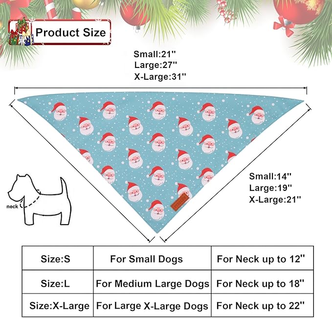 PTDECOR Christmas Dog Bandana, Xmas Light Bulb Santa Reversible Holiday Dog Scarf, Triangle Christmas Bandanas for Medium Large Dogs Pets (Large)