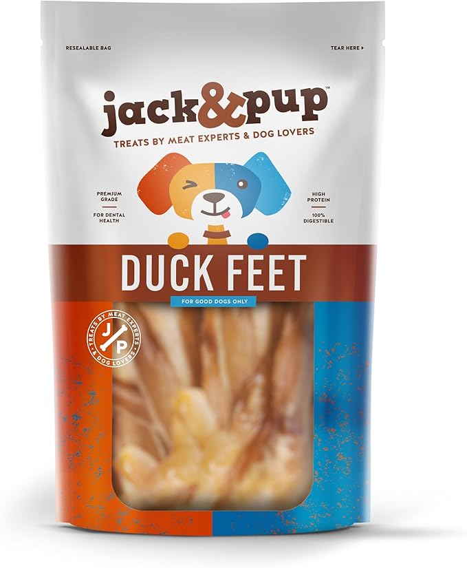 Jack&Pup Duck Feet Dog Chew Dog Treats for Medium Dogs and Small Dogs | All Natural, Single Ingredient Dehydrated Duck Feet (20 Count)