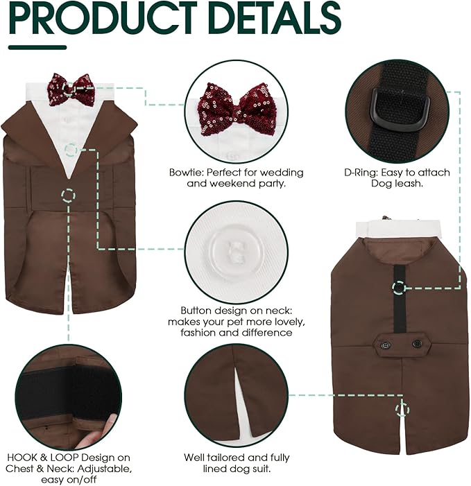 Kuoser Dog Tuxedo Dog Suit and Bandana Set, Dogs Tuxedo Wedding Party Suit, Doggy Prince Bow Tie Shirt Formal Pet Wedding Attire for Large Medium and Small Dogs Golden Retriever Samo Bulldogs