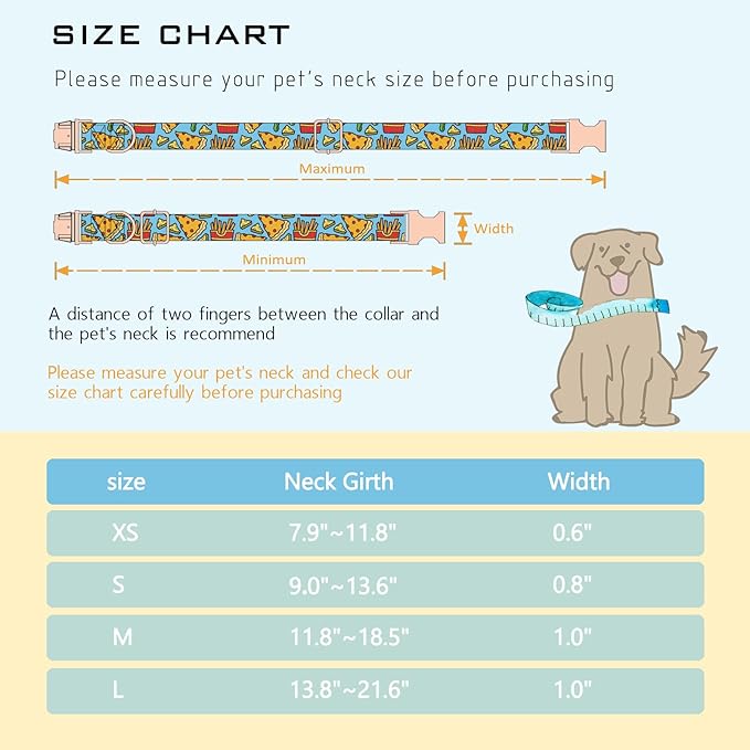 Faygarsle Blue Pizza Pattern Dog Collar for Small Medium Large Dogs Cute Puppy Collars for Female Dogs for Summer Spring Wedding Necklace Girl Dog Collar M