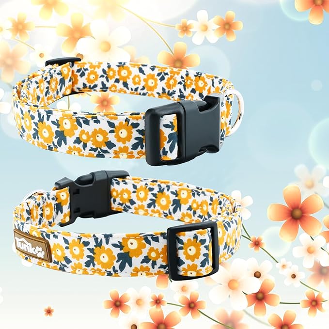 Tunkoo Flower Dog Collar, Cute Adjustable Yellow Collar for LGBT Pride Month Strong Plastic Buckle - for Small Medium Large Pets, M