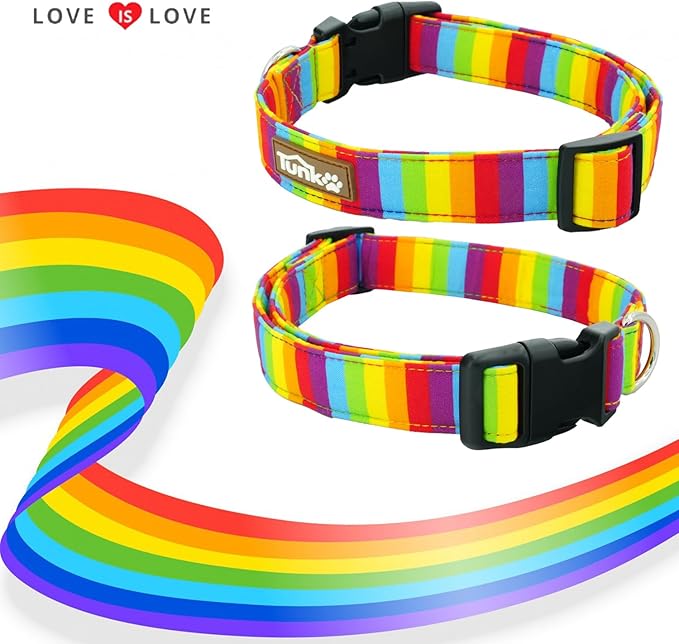 Tunkoo Rainbow Dog Collar, Cute Adjustable Yellow Collar for LGBT Pride Month, Dog Collar with Strong Plastic Buckle - for Small Medium Large Pets, M