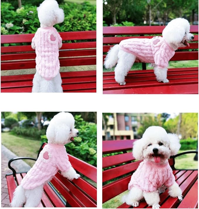 Cute Cat Sweaters Warm Cotton Plush Dog Apparel & Accessories Pink Kitten Turtleneck Sweaters for Indoor Cats and Small Dogs with Pet Laundry Bag (L (8.8-11lbs))