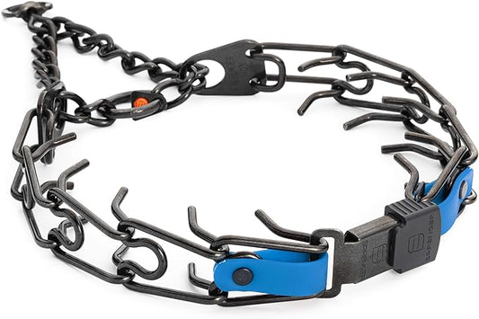Herm Sprenger Black Stainless Steel Dog Collar with Quick Release ClicLock Buckle and Biothane Insert Training Collar Made in Germany (Cerulean Blue, 25in x 4.0mm(Neck Size up to21-22in))