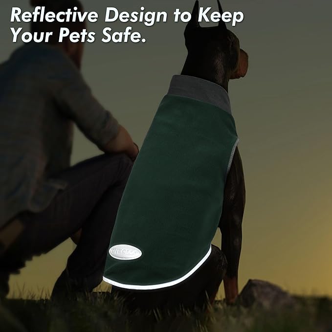 cyeollo 2 Pack Dog Sweaters Stretchy Fleece Sweatshirt with Reflective Stripe Pullover Stretchable Sweater Dog Clothes for Small Puppy Dogs Cats Size S Green & Grey