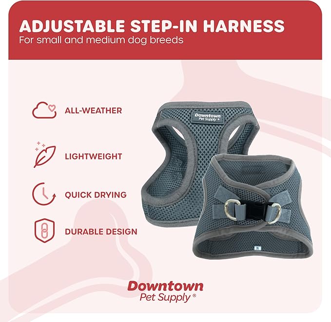 Downtown Pet Supply Step in Dog Harness for Small Dogs No Pull, Medium, Titanium - Adjustable Harness with Padded Mesh Fabric and Reflective Trim - Buckle Strap Harness for Dogs