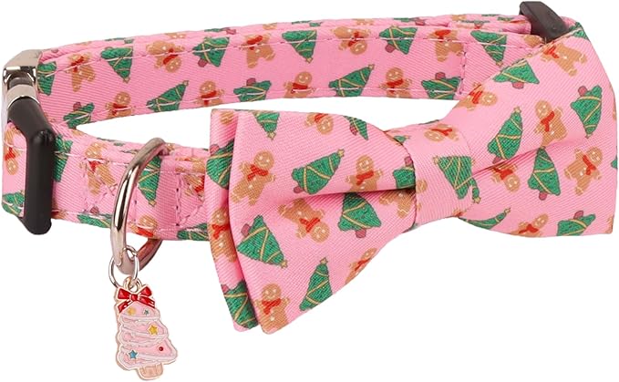 ADOGGYGO Christmas Dog Collar with Detachable Bowtie, Adjustable Pink Pet Christmas Collars for Small Medium Large Dogs (Large)