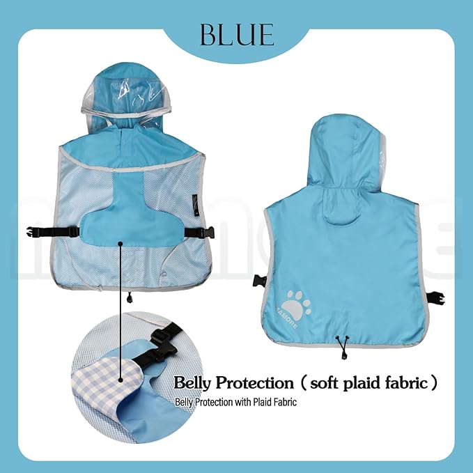 MAMORE Dog Raincoat Hooded Rain Jacket for Small Medium Large Dogs Slicker Poncho Bottom Waterproof Adjustable Reflective Breathable Leash Hole (Blue, Medium)
