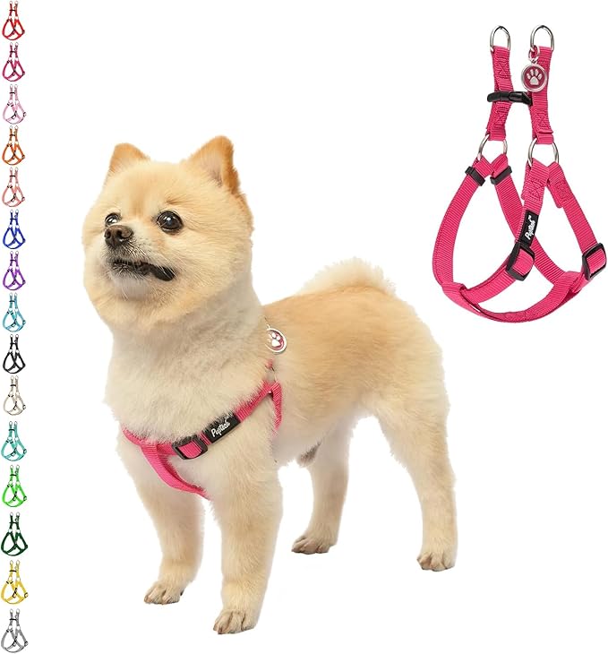 PUPTECK No Pull Dog Harness Soft Adjustable Basic Nylon Step in Puppy Vest Outdoor Walking with ID Tag X-Small DeepPink