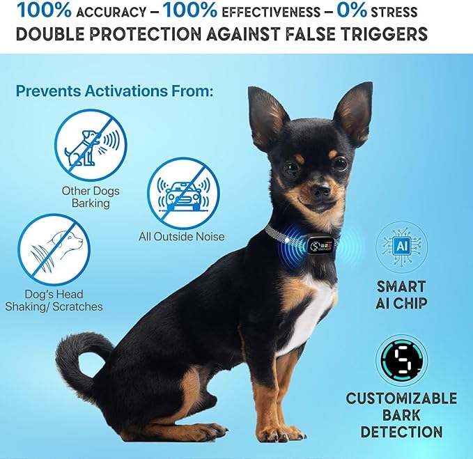 Tiny Bark Collar for Small Dogs 5-15 lbs – No Shock Anti Barking Collar with AI Chip – 3 Modes & 5 Sensitivity Levels – Waterproof, Rechargeable, Magnetic Charging – Humane, Effective Training (Black)