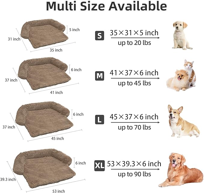 Calming Dog Bed Fluffy Plush Dog Mat for Furniture Protector with Removable Washable Cover for Large Medium Small Dogs and Cats (Small(35x31x5), Camel)