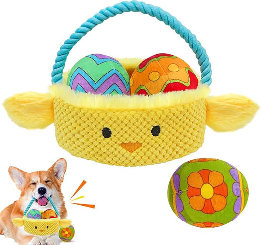 Easter Dog Toys, Easter Basket Hide and Seek Dog Toy, Squeaky Interactive Puzzle Dog Toys Built-in Crinkle Paper for Boredom and Stimulation, Easter Dog Gifts for Small and Medium Dogs