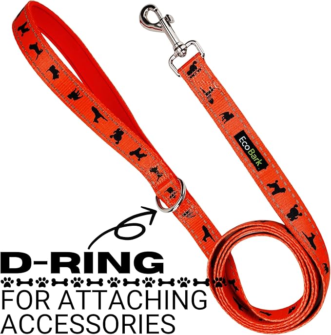 EcoBark Dog Leash - Soft & Reflective Comfort Training Leashes with Padded Handle - Strong Durable Heavy Duty - Training and Pulling for Small, Medium or Large Dogs (Orange)
