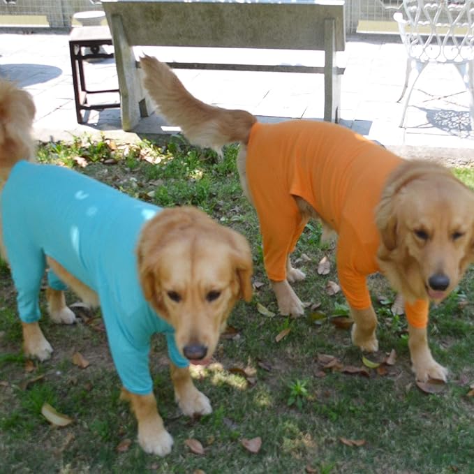 Lovelonglong Four Feet Dog Lightweight Pajamas, Pure Cotton Dog Jumpsuits 4 Legs Dog Onesies T-Shirt Stylish PJS Puppy Costume for Large Medium Small Dogs Orange XXXXL