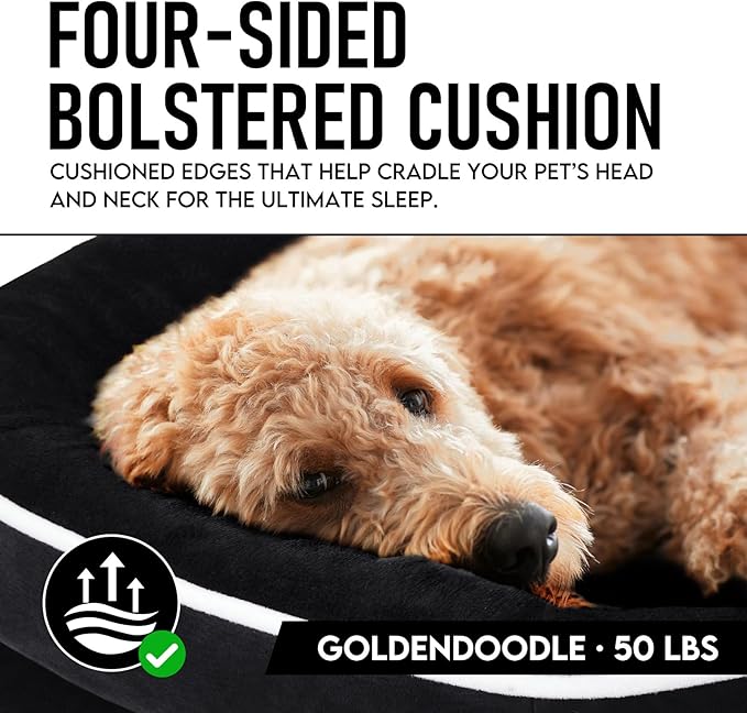 OhGeni Orthopedic Big Dog Couch X-Large Sized Pet Beds for Fathers Gifts with Comfort Foam Support, Soft Indestructible Fabric, Machine Washable Waterproof Removable Cover, 42-Inch (Black)