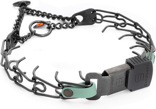Herm Sprenger Black Stainless Steel Dog Collar with Quick Release ClicLock Buckle and Biothane Insert Training Collar Made in Germany (Sage Green, 16in x 2.25mm(Neck Size up to 13-14in))
