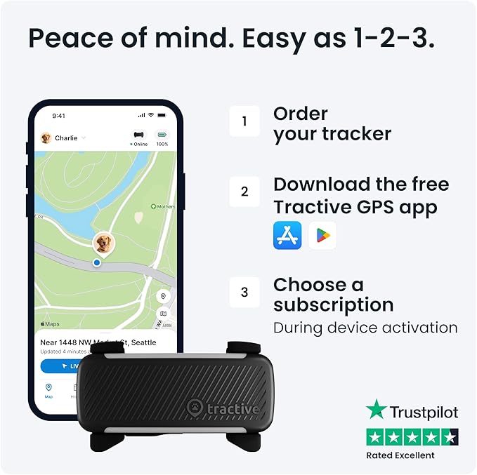 Tractive GPS Dog Tracker (2025 Release) | Real-time Pet Location Tracker | Health & Wellness Alerts | Virtual Fence for Dogs | Bark Monitoring | Dog Collar Attachment (Black)