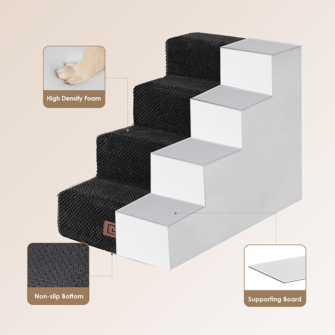EHEYCIGA Dog Stairs for Bed 18”H, 4-Step Dog Steps for High Bed, Pet Steps for Small Dogs and Cats, Non-Slip Balanced Pet Ramp Indoor, Black