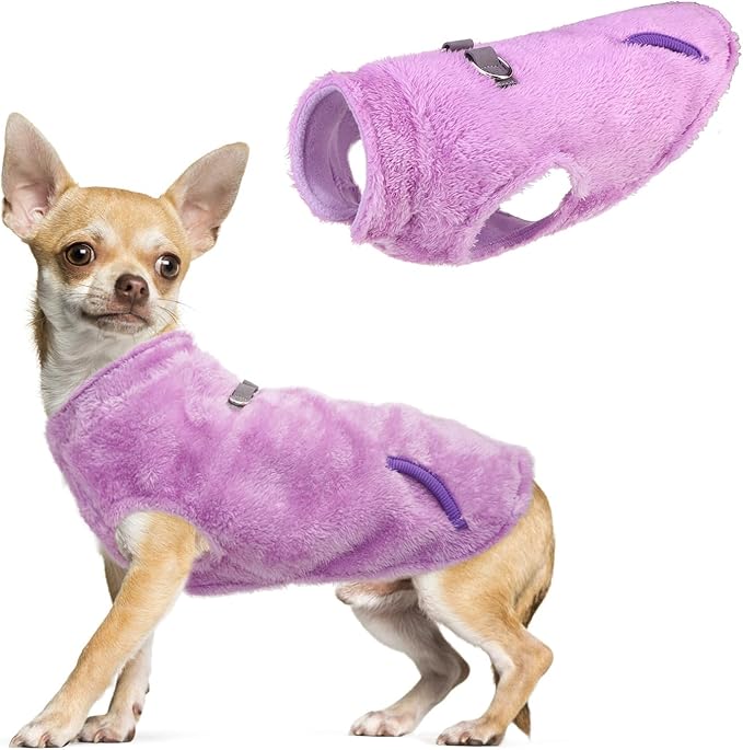 SCENEREAL Fleece Vest Dog Sweater, Dog Jacket with Harness Built in Pocket for Small Medium Dogs, Pet Cold Weather Coat with Soft Lining, Plush Warm Pullover Clothes for Puppy Boys Girls