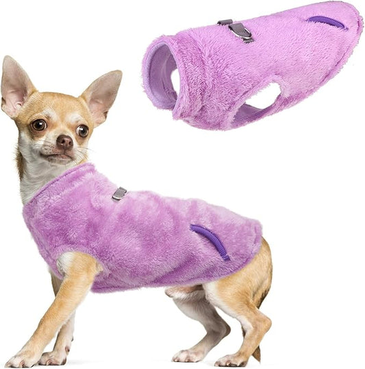 SCENEREAL Fleece Vest Dog Sweater, Dog Jacket with Harness Built in Pocket for Small Medium Dogs, Pet Cold Weather Coat with Soft Lining, Plush Warm Pullover Clothes for Puppy Boys Girls