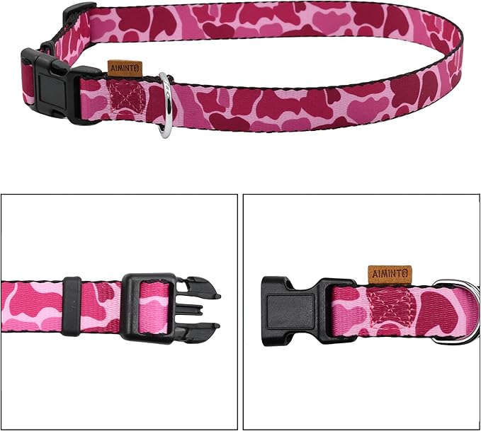 Dog Collar, Cute Camouflage Pattern, Soft and Adjustable Collar with Quick Release Buckle (L (Neck 16-28", Width 1"), Camouflage Pink)