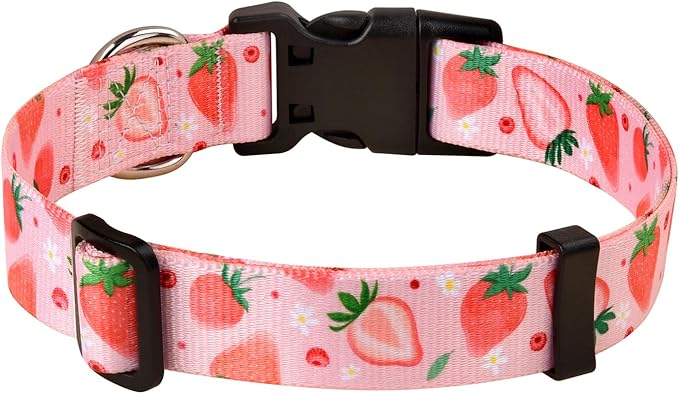 Dog Collar with Bohemia Floral Tribal Geometric Patterns - Soft Ethnic Style Collar Adjustable for Small Medium Large Dogs(Strawberry,M)