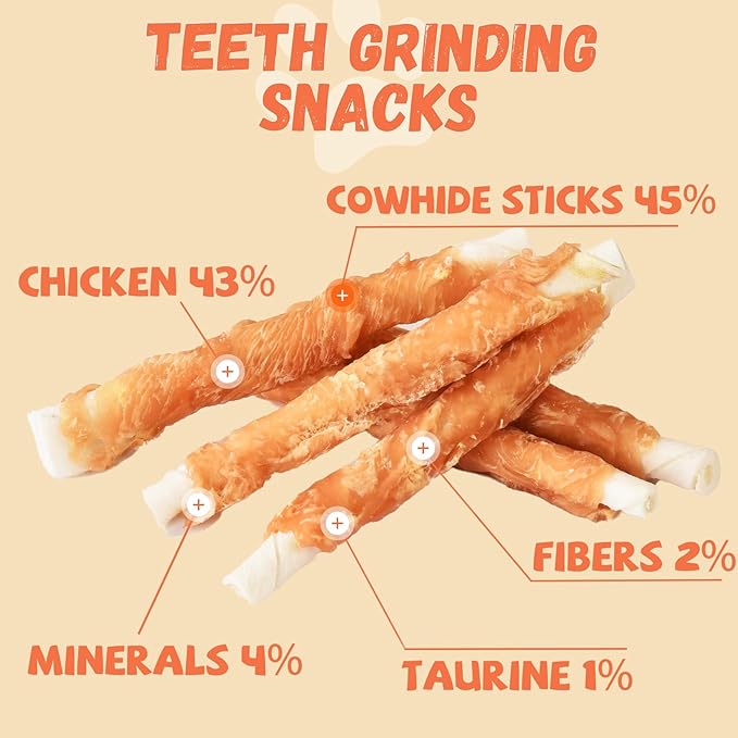 Chicken Wrapped Rawhide Sticks, Long Lasting Dog Treats High Protein Dog Chews Trainning Snacks Natural Chicken Treats for Small Medium Large Dogs 20-21 Count