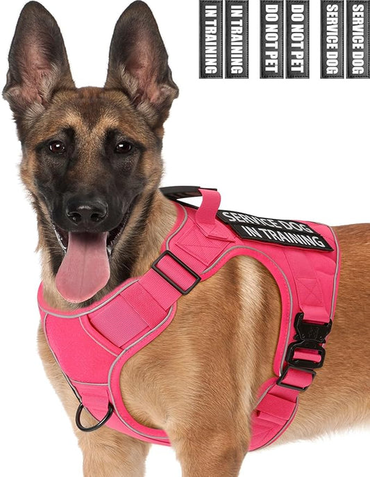 Pink Service Dog in Training Vest Harness for Medium Large Dogs, Reflective Adjustable Heavy Duty Padded Dog Harness, with Front Clip and Metal Buckles Do Not Pet for Training, Hiking