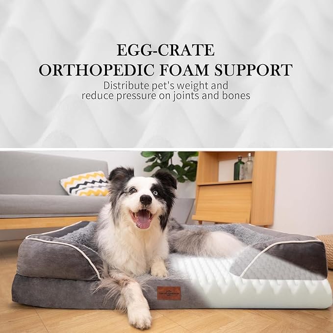 Comfort Expression XXL Orthopedic Dog Bed for Extra Large Dogs, Waterproof Orthopedic Foam Dog Beds, Washable Dogs Sofa Beds with Removable Cover & Non-Slip Bottom(XX-Large,Grey)