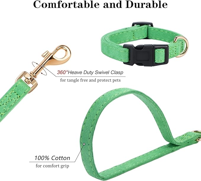 No Pull Dog Harness- Lightweight, Soft, Adjustable Small Harness Collar and Leash Set, Suitable for Cats Puppy Small and Medium-Sized Dog Outdoor Training and Running (Green, S)