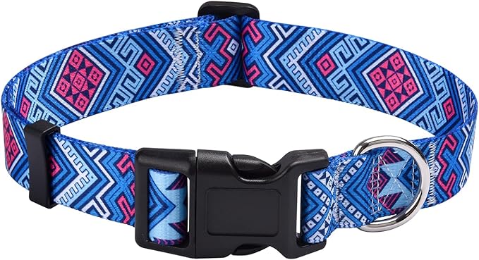 Dog Collar with Bohemia Floral Tribal Geometric Patterns - Soft Ethnic Style Collar Adjustable for Small Medium Large Dogs(Blue Ethnic Style,XS)