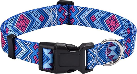 Dog Collar with Bohemia Floral Tribal Geometric Patterns - Soft Ethnic Style Collar Adjustable for Small Medium Large Dogs(Blue Ethnic Style,XS)
