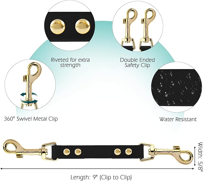 PetBonus Dog Collar Safety Clip, Waterproof Backup Safety Strap for Dog Harness to Prong Collar, Odor Proof Double Ended Clasp Leash Connector for Training Walking (Black)