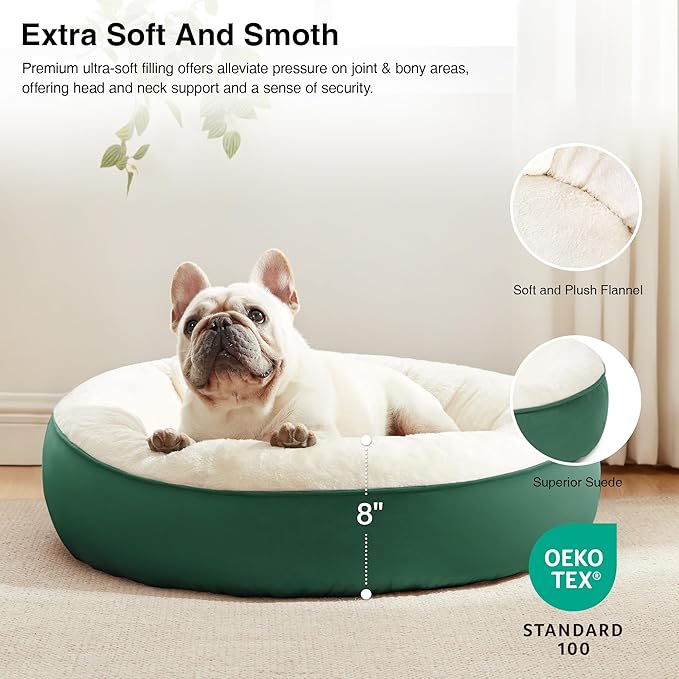 Love's cabin Round Donut Cat and Dog Cushion Bed, 25in Pet Bed for Small or Medium Dogs, Anti-Slip & Water-Resistant Bottom, Soft Durable Fabric Pet Beds, Washable Calming Cat & Dog Bed Green