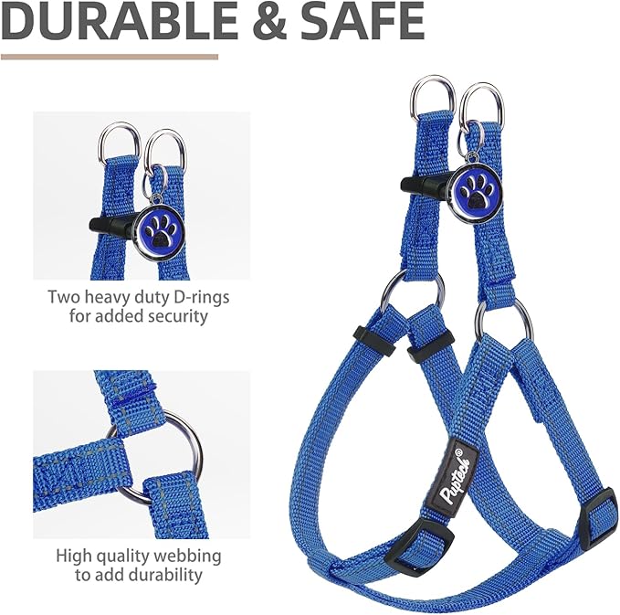 PUPTECK No Pull Dog Harness Soft Adjustable Basic Nylon Step in Puppy Vest Outdoor Walking with ID Tag, Reflecive Navy Blue, S