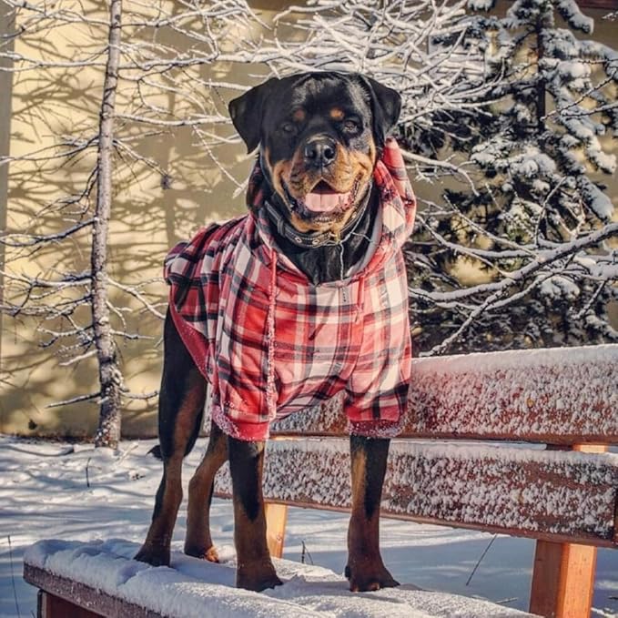 Spark Paws Dog Hoodie - Premium Quality, Buttery Soft, Superior Comfort and Fit, Calming Fleece Interior, Suitable for All Breeds - Red Plaid, 3XL