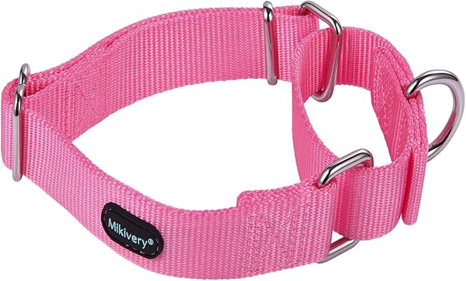 Mikivery Martingale Dog Collar Nylon Adjustable and Safety Training Colourful Comfortable Metal Buckle Pet Collars for Small Medium and Large Dogs(BabyPink,M)