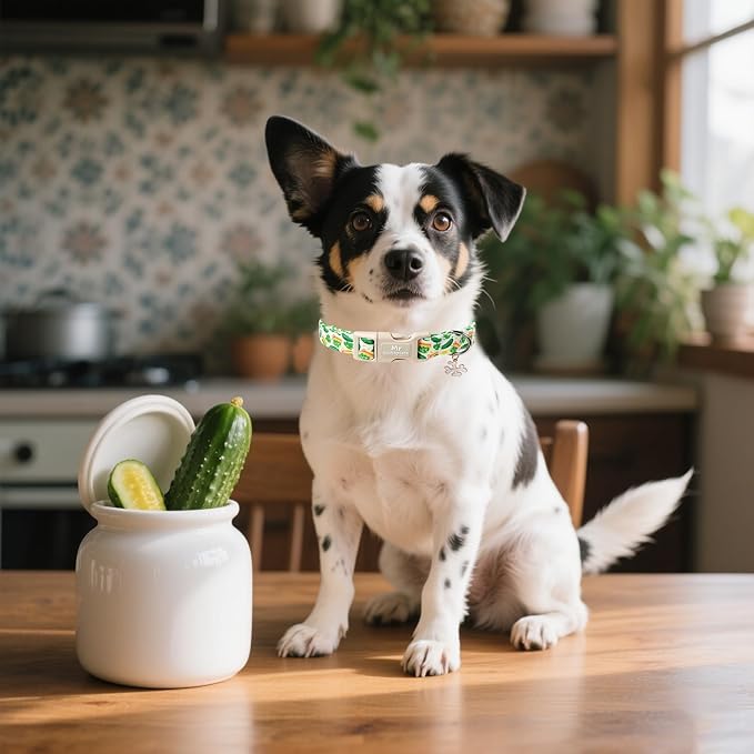 Pickle Cotton Dog Collar, Cute Summer Pickle Pattern Dog Collars, Soft Plastic Buckle Puppy Collar for Small Medium Large Dog