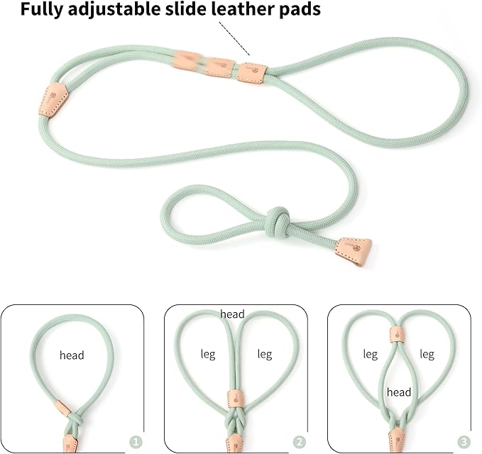 Mile High Life Harness Lead No Pull, All in one Dog Lead 2-in-1, Rope Leash and Harness Two in One, Slip Leash for Puppy Small Dogs Training, 4FT Green