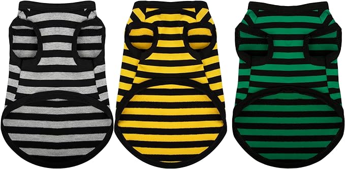Paiaite 3 Pieces Dog Striped Shirt Dark Color Cotton Sleeveless Puppy Dog Shirts Breathable Pet Apparel Tank Top Colorful Puppy Sweatshirt Dog Clothes for Small Medium Dogs S