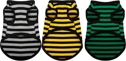 Paiaite 3 Pieces Dog Striped Shirt Dark Color Cotton Sleeveless Puppy Dog Shirts Breathable Pet Apparel Tank Top Colorful Puppy Sweatshirt Dog Clothes for Small Medium Dogs XS