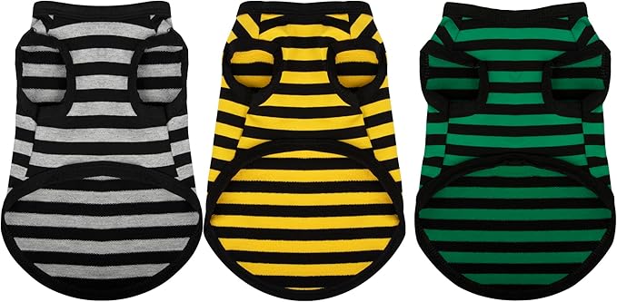 Paiaite 3 Pieces Dog Striped Shirt Dark Color Cotton Sleeveless Puppy Pet Shirts Breathable Apparel Tank Top Colorful Puppy Sweatshirt Clothes for Small Medium Dogs 4XL