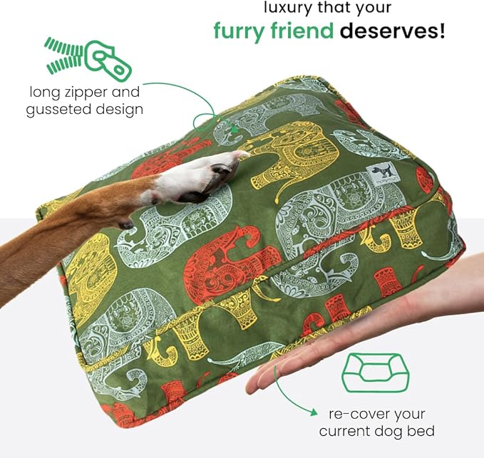 Molly Mutt Medium to Large Dog Bed Cover - Elephant Parade Print - Measures 27”x36”x5’’ - 100% Cotton - Durable - Breathable - Sustainable - Machine Washable Dog Bed Cover
