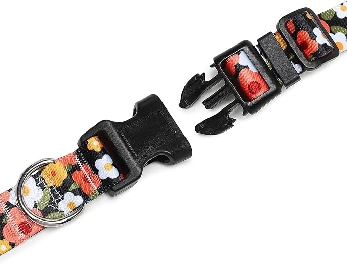 Adjustable Dog Collar with Patterns, Ultra Comfy Soft Nylon Breathable Pet Collar for Small Medium Large Dogs (M, Floral Orange)