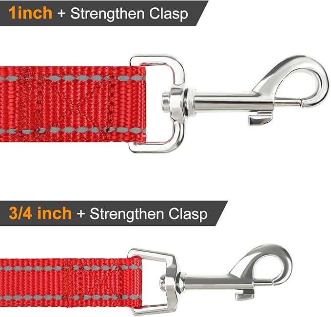Joytale Double-Sided Reflective Dog Leash, 6 FT/5 FT/4 FT, Padded Handle Nylon Heavy Duty Leashes for Small & Medium Dogs Walking, Red, 5FT