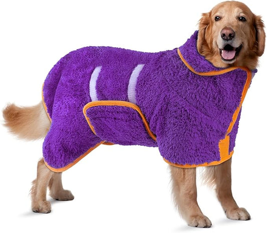Bienbee Dog Bathrobe, Quick Drying Super Absorbent Dog Robes for After Bath, Warm Keeping Dogs Towel, Dogs Bath Supplies, Dark Purple XL