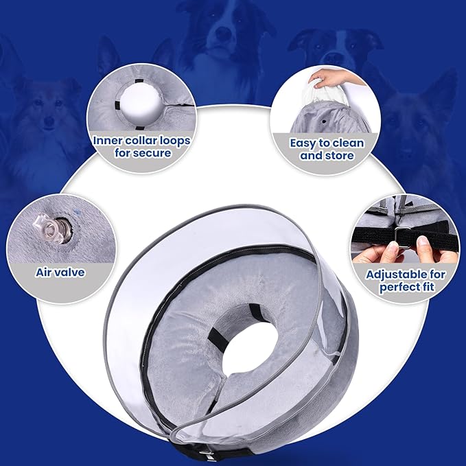 BARKLESS Dog Cone, Inflatable Dog Cone After Surgery for Large Breeds, Soft Surgery Collar with Enhanced Anti-Licking Guard Shield for Pets, Protective Donut Collar